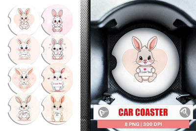 Car Coaster Valentine Rabbit Cartoon Sublimation artnoy 