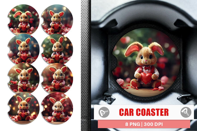 Car Coaster Valentine Rabbit Sublimation artnoy 