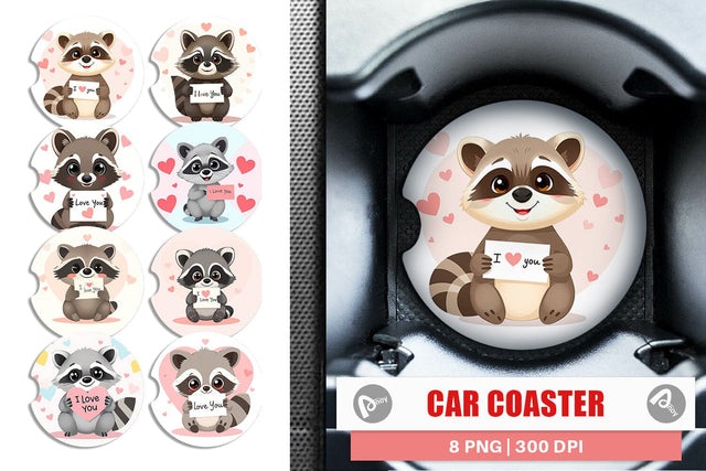 Car Coaster Valentine Raccoon Cartoon Sublimation artnoy 