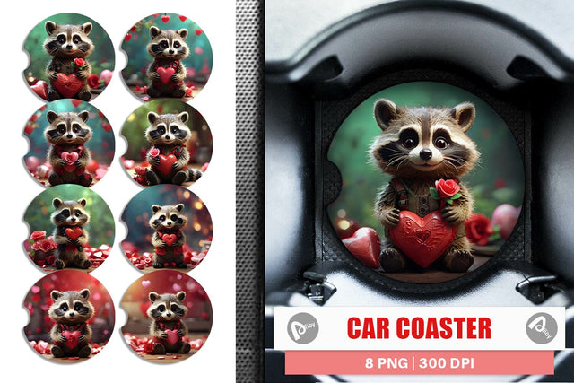 Car Coaster Valentine Raccoon Sublimation artnoy 