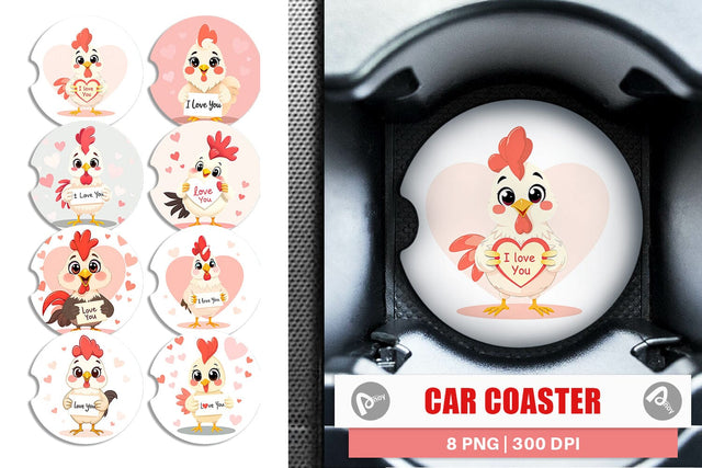 Car Coaster Valentine Rooster Cartoon Sublimation artnoy 