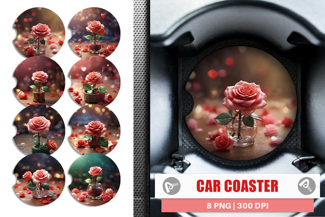 Car Coaster Valentine Rose Flower Sublimation artnoy 