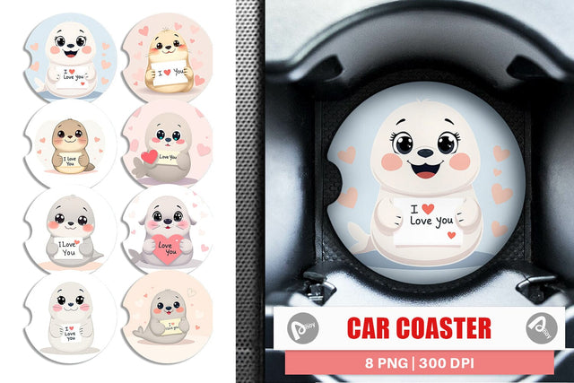 Car Coaster Valentine Seal Cartoon Sublimation artnoy 