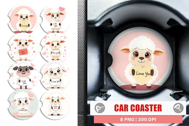 Car Coaster Valentine Sheep Cartoon Sublimation artnoy 