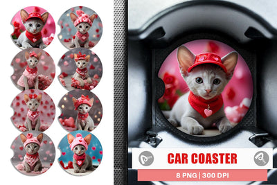 Car Coaster Valentine Shorthair Cat Sublimation artnoy 