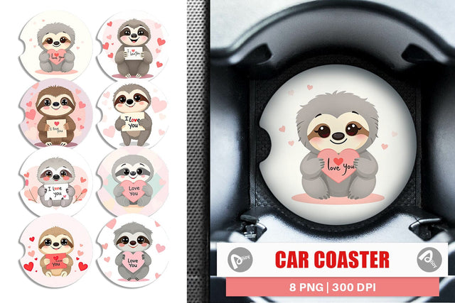 Car Coaster Valentine Sloth Cartoon Sublimation artnoy 