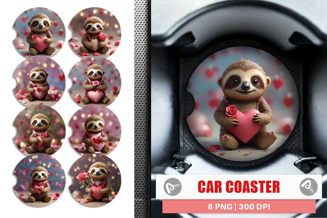 Car Coaster Valentine Sloth Sublimation artnoy 