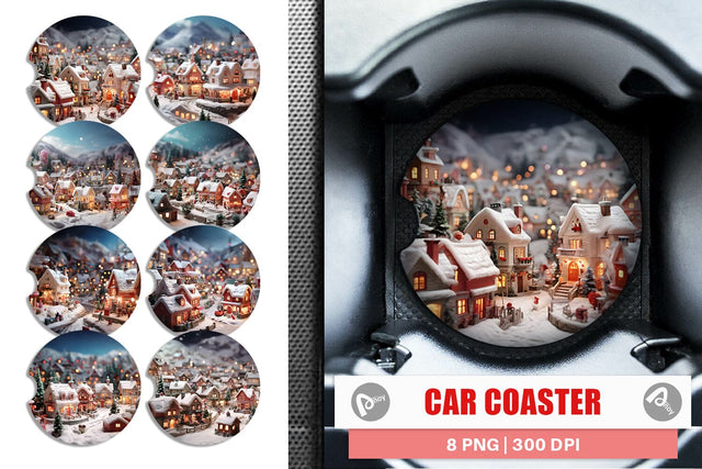 Car Coaster Valentine Snow Village Sublimation artnoy 