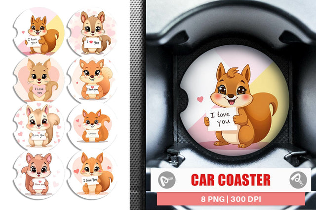 Car Coaster Valentine Squirrel Cartoon Sublimation artnoy 