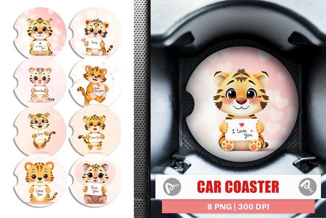 Car Coaster Valentine Tiger Cartoon Sublimation artnoy 