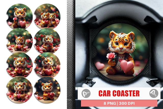 Car Coaster Valentine Tiger Sublimation artnoy 