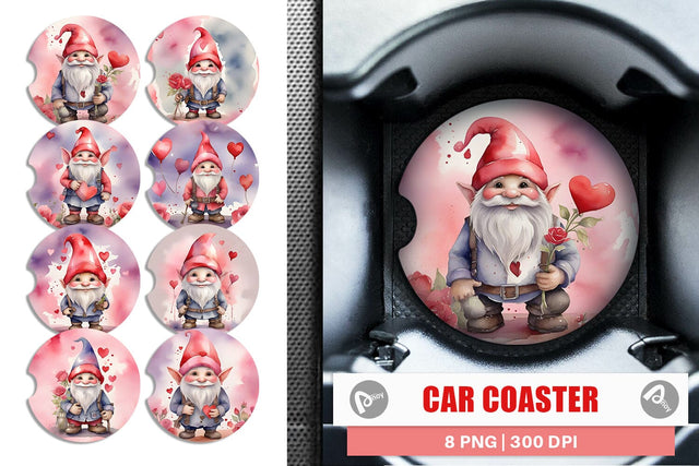 Car Coaster Valentine Watercolor Gnome Sublimation artnoy 
