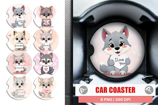 Car Coaster Valentine Wolf Cartoon Sublimation artnoy 
