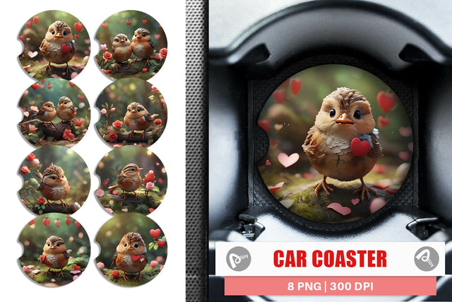 Car Coaster Valentine Wren Bird Sublimation artnoy 