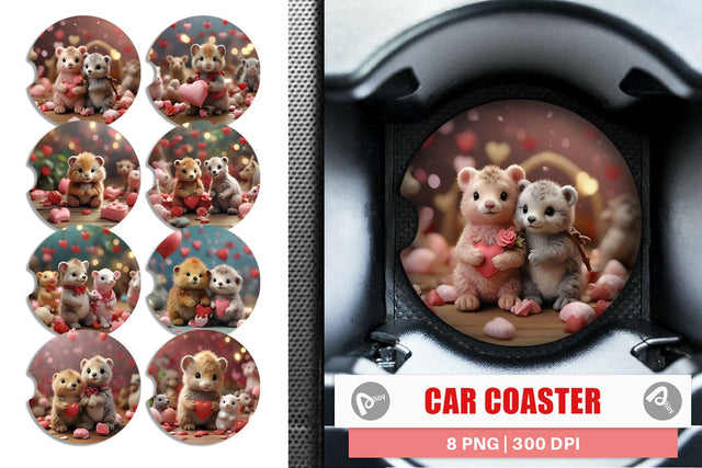 Car Coaster Valentine Zoo Animals Sublimation artnoy 