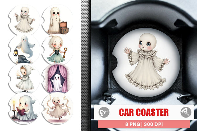 Car Coaster Victorian Dollhouse Ghosts Sublimation artnoy 