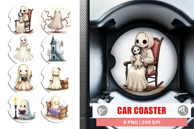 Car Coaster Victorian Dollhouse Ghosts Sublimation artnoy 