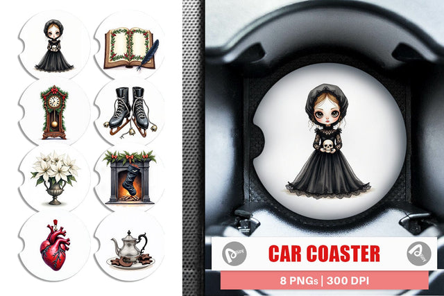 Car Coaster Victorian Gothic Christmas Watercolor Sublimation artnoy 