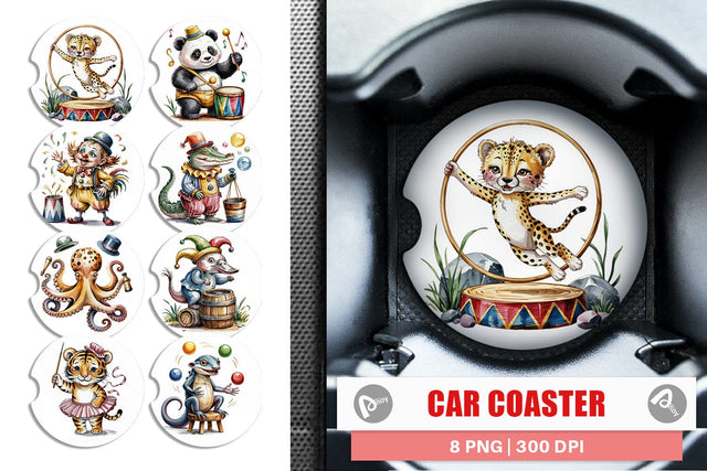 Car Coaster Vintage Animal Circus Sublimation artnoy 