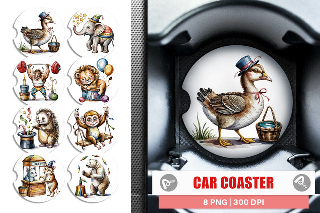Car Coaster Vintage Animal Circus Sublimation artnoy 