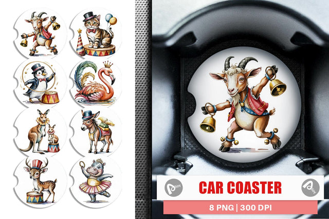 Car Coaster Vintage Animal Circus Sublimation artnoy 