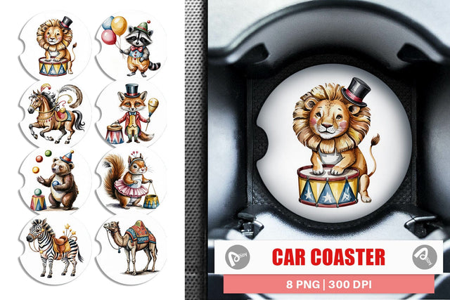 Car Coaster Vintage Animal Circus Sublimation artnoy 