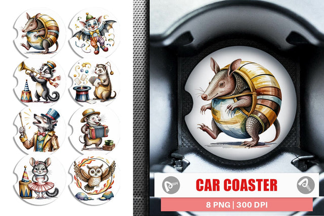 Car Coaster Vintage Animal Circus Sublimation artnoy 