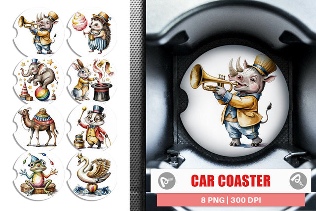 Car Coaster Vintage Animal Circus Sublimation artnoy 