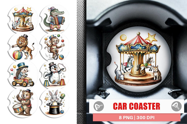 Car Coaster Vintage Animal Circus Sublimation artnoy 