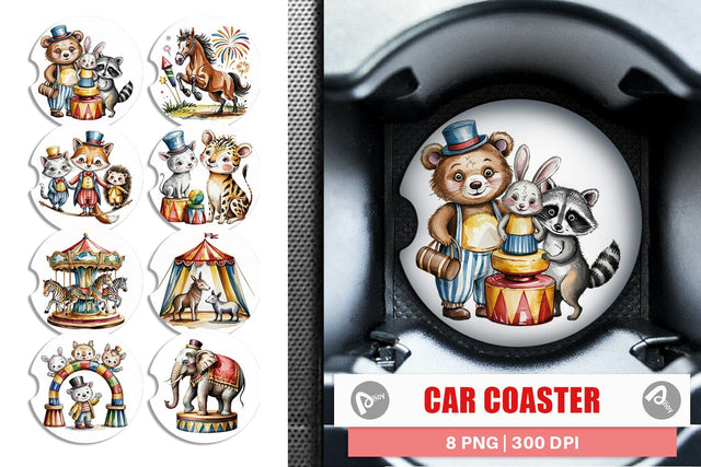 Car Coaster Vintage Animal Circus Sublimation artnoy 