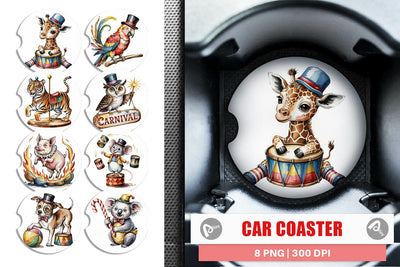 Car Coaster Vintage Animal Circus Sublimation artnoy 