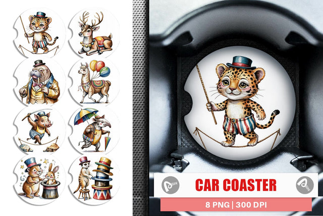 Car Coaster Vintage Animal Circus Sublimation artnoy 