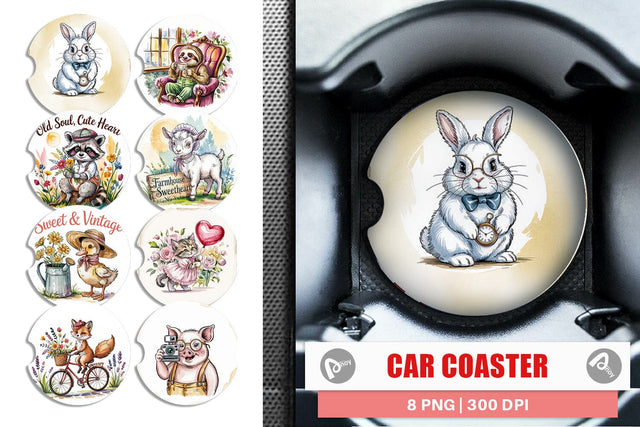 Car Coaster Vintage Animal Sublimation artnoy 