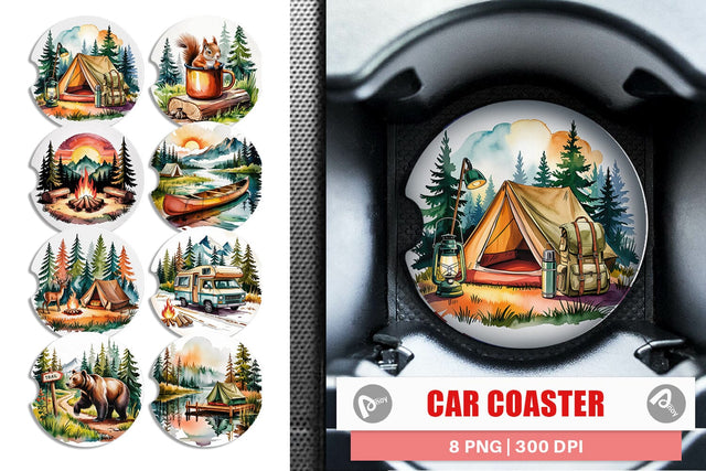 Car Coaster Vintage Camping Vibes Sublimation artnoy 