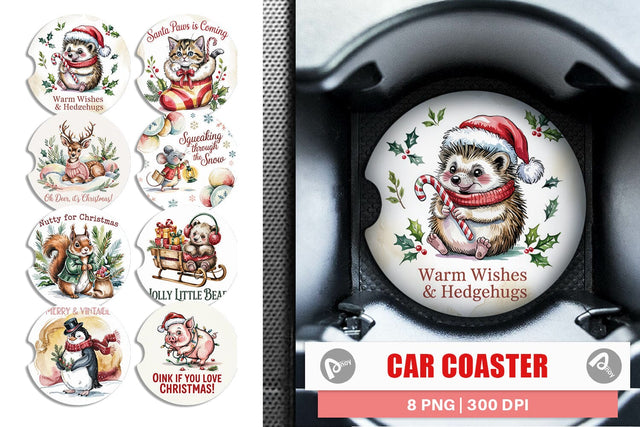 Car Coaster Vintage Christmas Animal Sublimation artnoy 