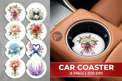 Car Coaster Vintage Floral Bow Sublimation artnoy 