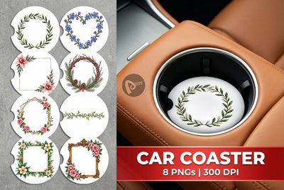 Car Coaster Vintage Floral Frames and Wreaths Sublimation artnoy 