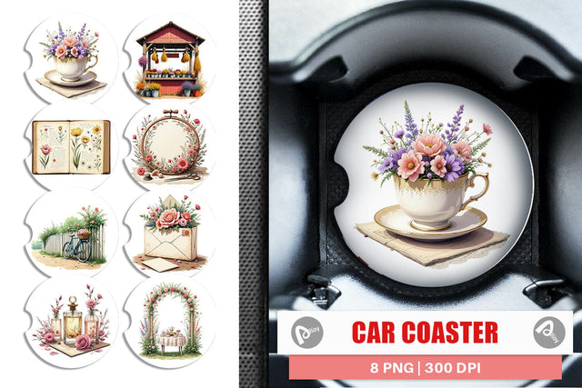 Car Coaster Vintage Flowers Sublimation artnoy 