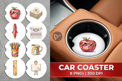 Car Coaster Vintage Groovy Teacher Accessory Sublimation artnoy 