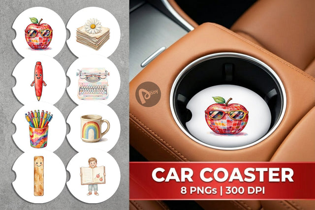 Car Coaster Vintage Groovy Teacher Accessory Sublimation artnoy 