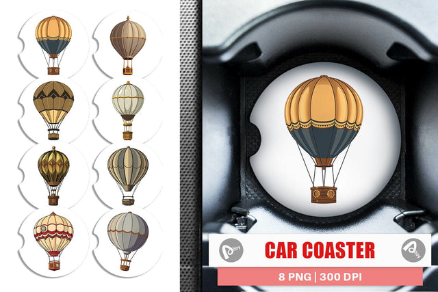 Car Coaster Vintage Hot Air Balloon Sublimation artnoy 