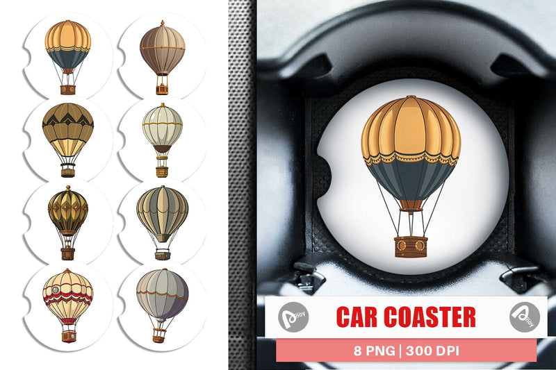 Car Coaster Vintage Hot Air Balloon Sublimation artnoy 