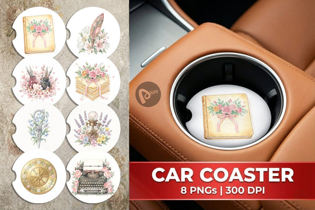 Car Coaster Vintage Letter And Floral Watercolor Sublimation artnoy 