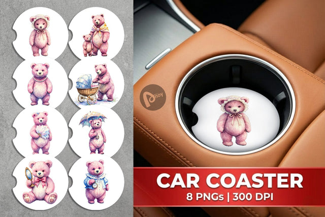 Car Coaster Vintage Mama Bear Watercolor Sublimation artnoy 