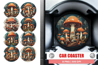 Car Coaster Vintage Mushroom Forest Sublimation artnoy 