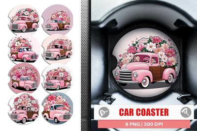 Car Coaster Vintage Pink Trucks Sublimation artnoy 