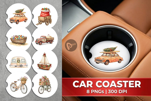 Car Coaster Vintage Tropical Christmas Vehicle Sublimation artnoy 