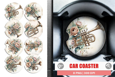 Car Coaster Vintage Trumpet Sublimation artnoy 