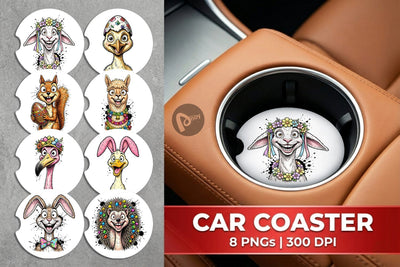 Car Coaster Wacky Easter Animal Portrait Sublimation artnoy 