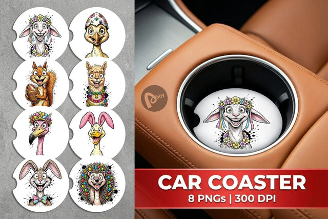 Car Coaster Wacky Easter Animal Portrait Sublimation artnoy 